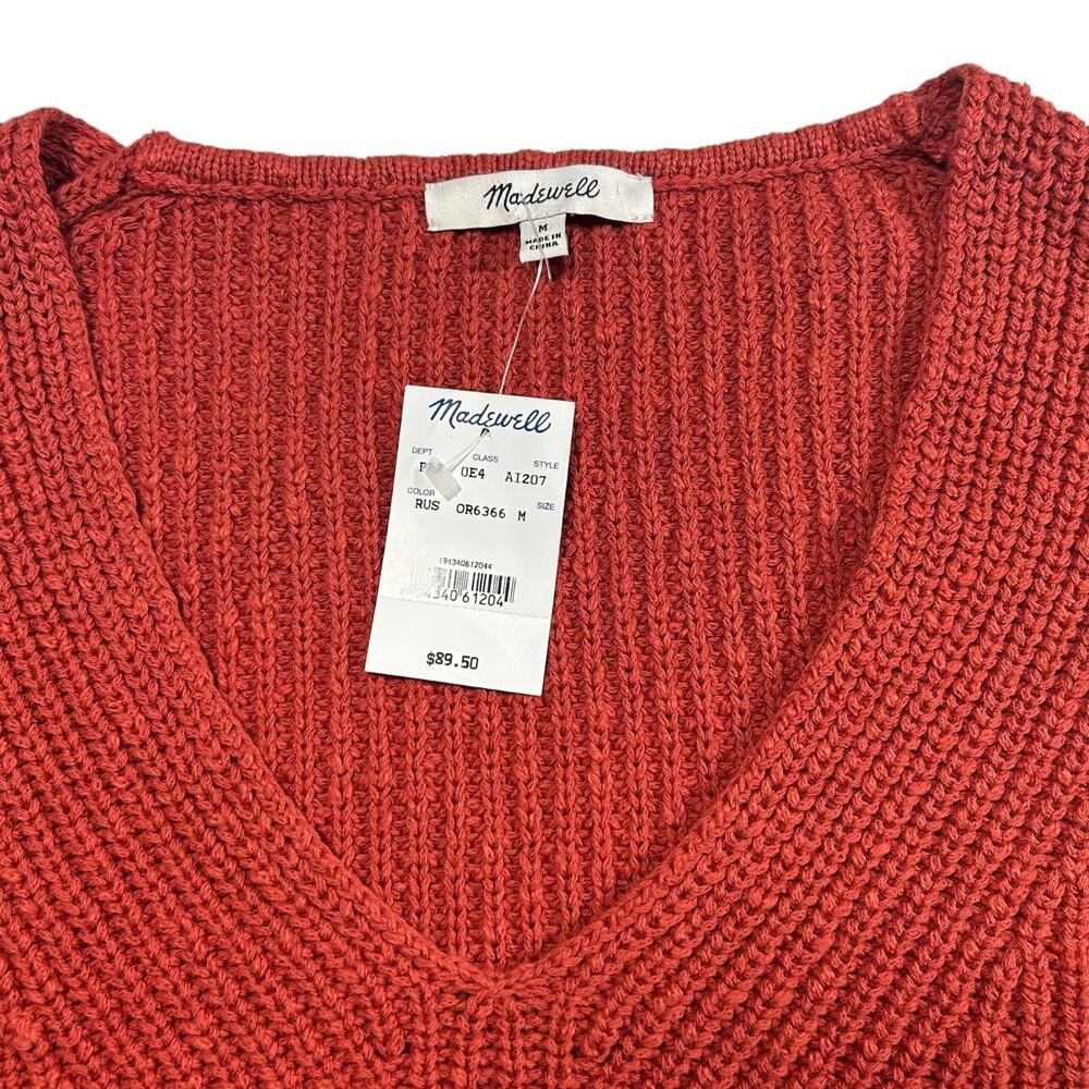 NWT Madewell Sz M Orange Ridgeton Pullover Textured Sweater Cotton Knit V-neck - Picture 9 of 13